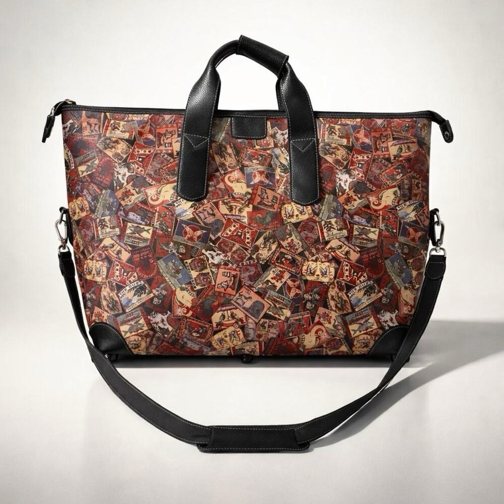 Vintage Y2K Manmade Stamps Print Large ToteBag Weekender Crossbody Strap/Handles